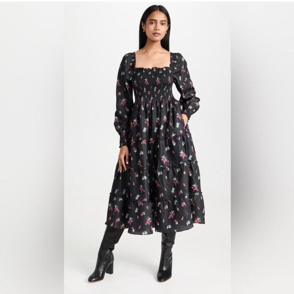 Hill House Home Naomi Nap‎ Dress – Black Ikat Floral – Cottagecore